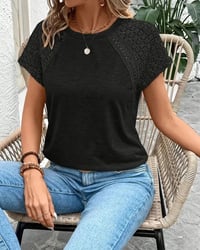 T-Shirt Solide Couleur Creuse Col Rond Slim