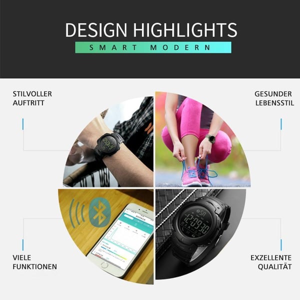 Bluetooth Schrittzähler Digital Smartuhr für Männer
