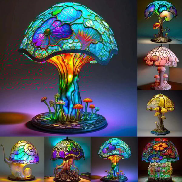 🍄Lampe de table en verre teinté série de plantes🍄
