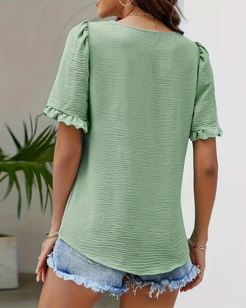 Square Neck Ruffle Sleeve Blouse