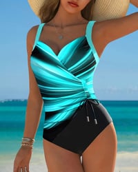 One-Piece Contrast Color Lace-Up Swimsuit