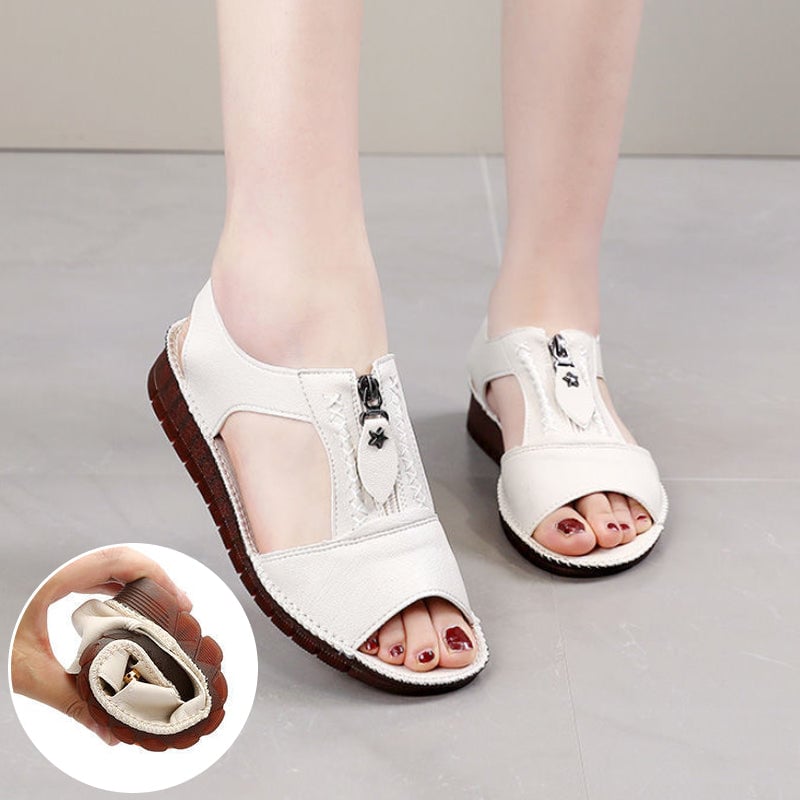 Sandalias Planas Piel Suave Cremallera