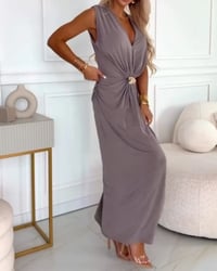 Sleeveless Pleated Waist-Cinching Maxi Dress