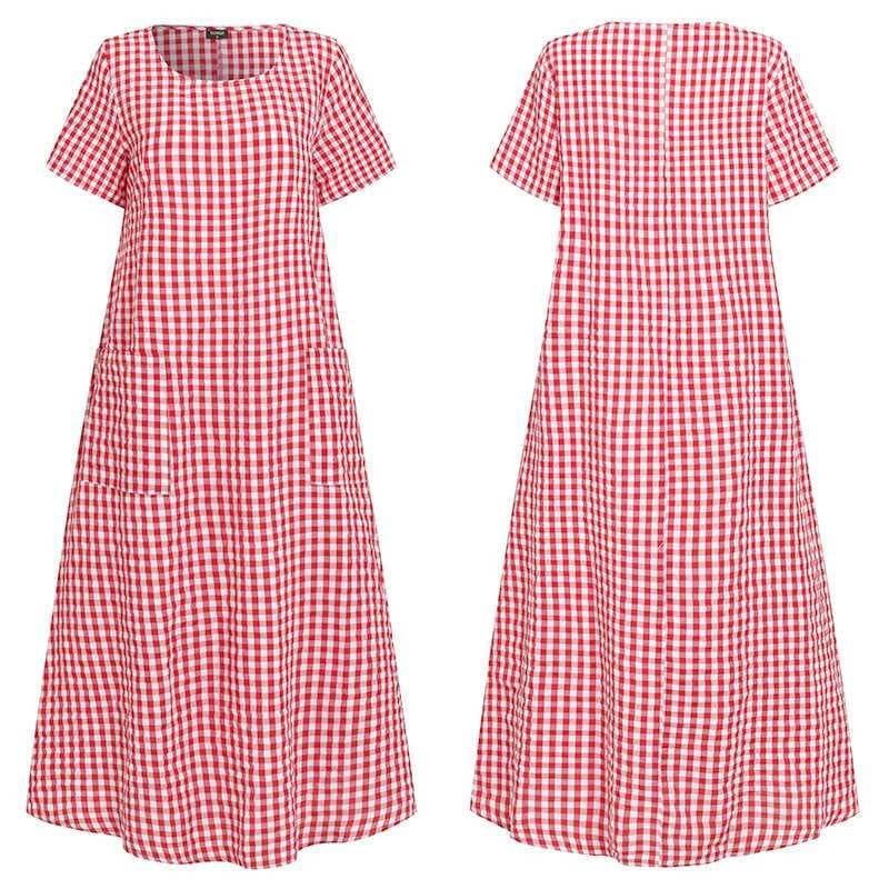 Short-Sleeved Plaid Dress