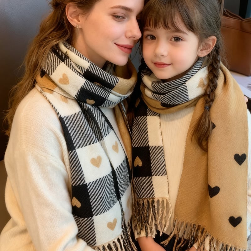 Cozy Heart Plaid Scarf – Soft Winter Wrap for Girls Or Couples
