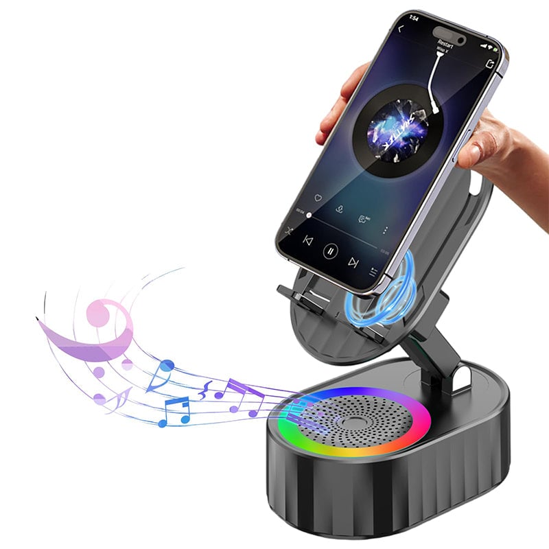 360° Adjustable Phone Stand with Built-in Bluetooth Speaker