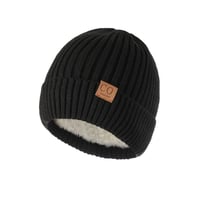 Fleece Lined Leather Patch Knit Cap