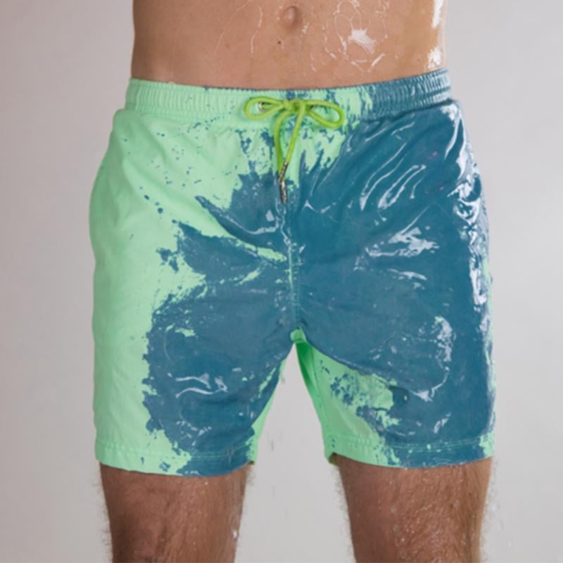 Color-Changing Beach Pants Swim Trunks Men Abstract Swimmer