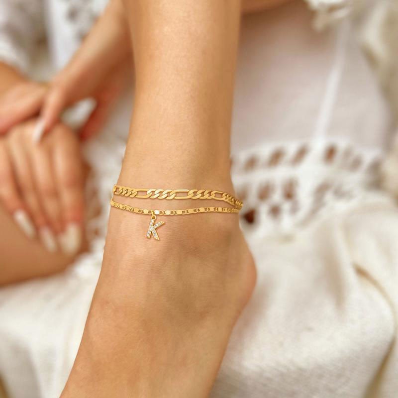 A-Z Letter Layered Ankle Bracelets for Women