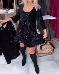 Velvet Sequined Dress With Wide Neckline