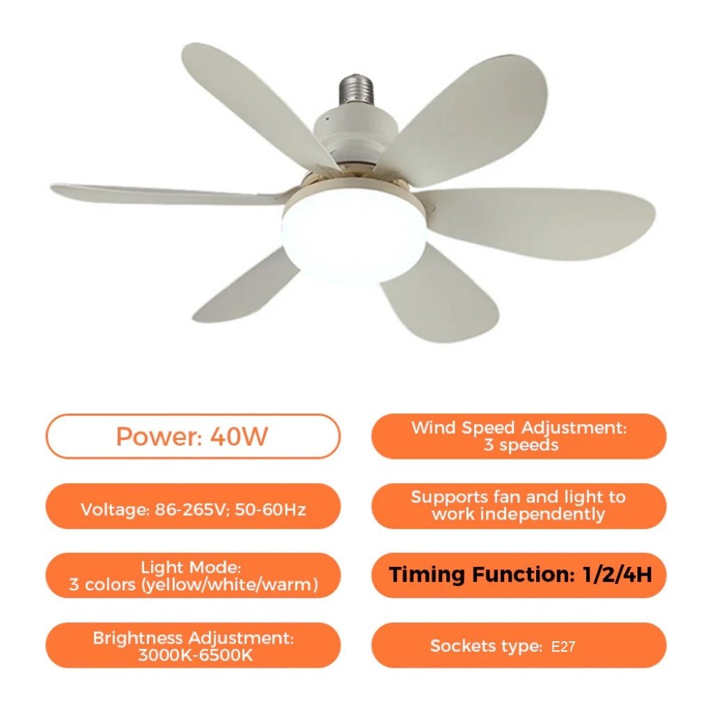 2-in-1 LED Ceiling Fan Light with Remote Control, E27/B22 Base