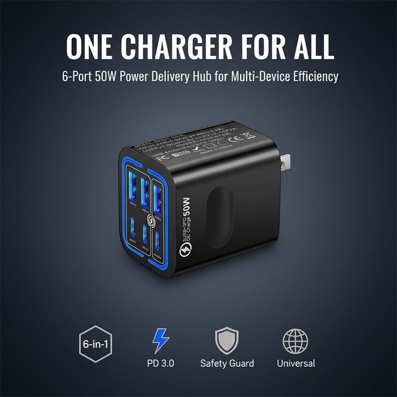Sakerplus® 50W Multi-Port USB Fast Charger
