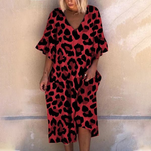 V-kaula Leopardiprintti Mekko