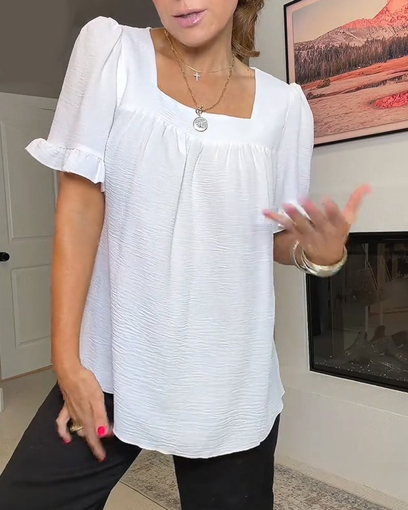 Square Neck Ruffle Sleeve Blouse