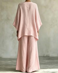 V-Neck  Wide-Leg Pants Set