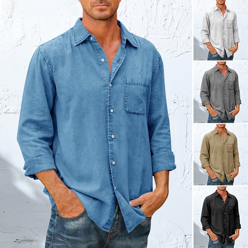 Mens Denim Long Sleeve Button Down Shirt