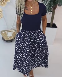 Square Neck Polka Dot Patchwork Dress