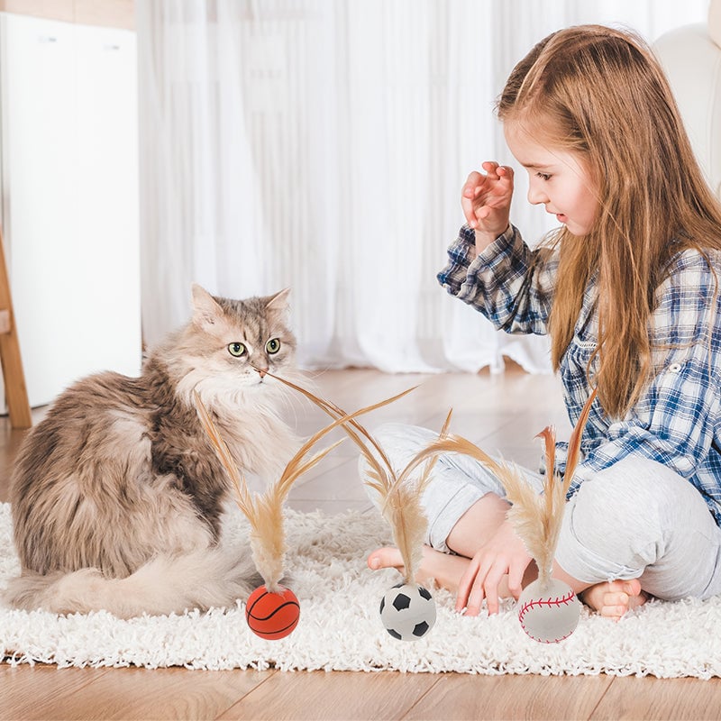 Interactive Feather Ball Toy Set for Cats