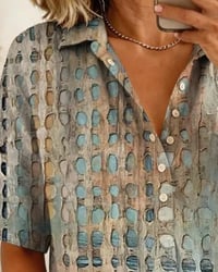 Polka Dot Print Button Half-Placket Blouse