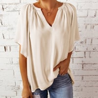 V-Hals Halvermet Ensfarget Bluse