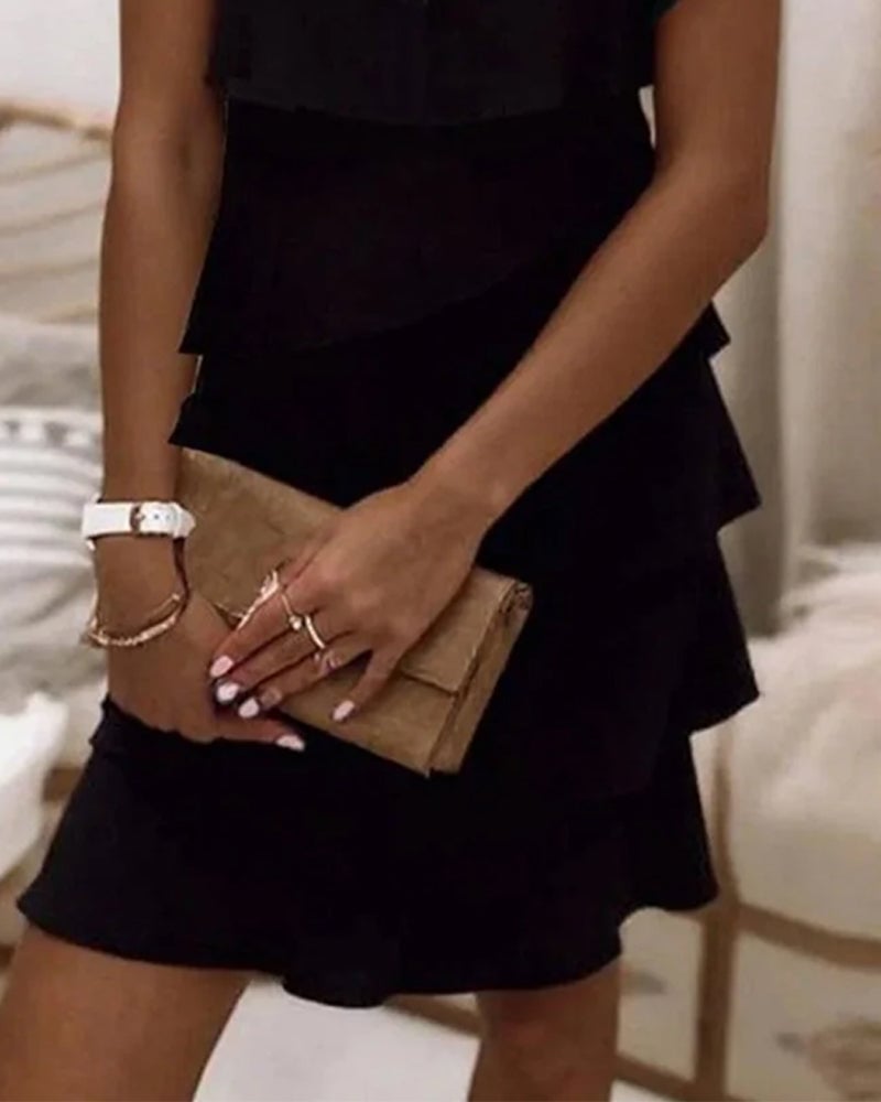 Square Neck Tiered Solid Dress