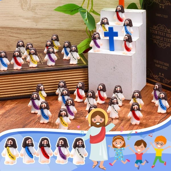 Mini-Jesus-Figuren mit dem Slogan „Jesus liebt dich“