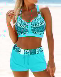 Højtaljet bikini med geometrisk print