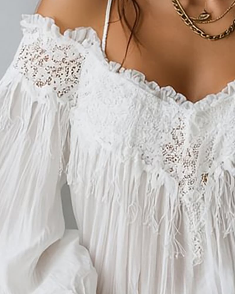Schulterfreies Camisole-Top mit Spitze und Quasten