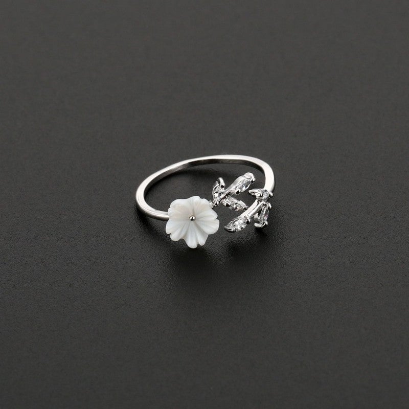 Crystal White Blossom Adjustable Ring