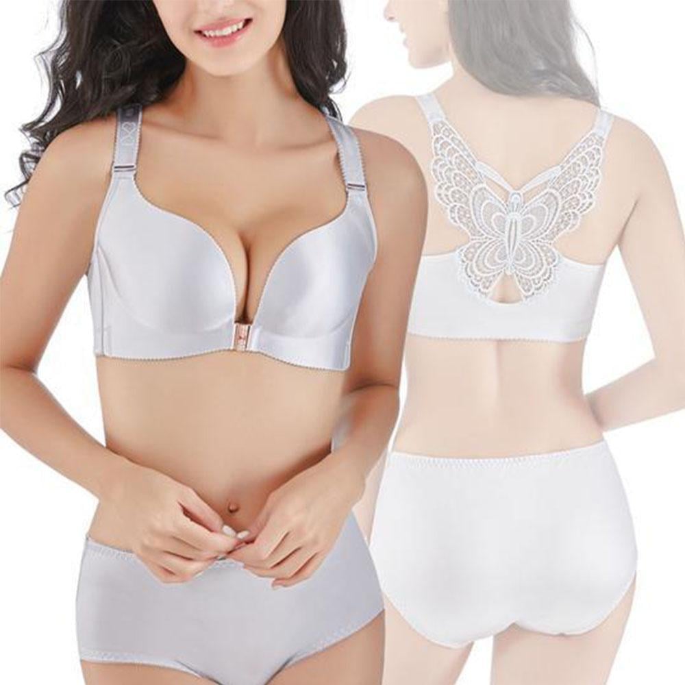 Butterfly Embroidery Front Closure Bra Without Support Wires