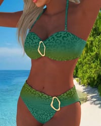Halter-Neck Leopard Print Gradient Swimsuit