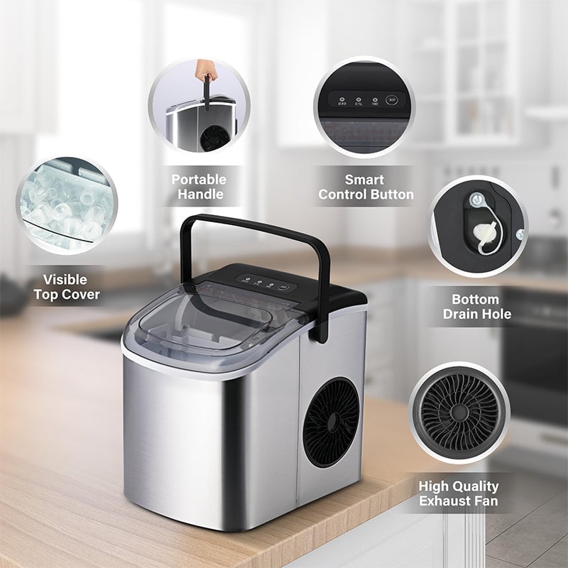 Sakerplus Portable Ice Machine with Self-Cleaning