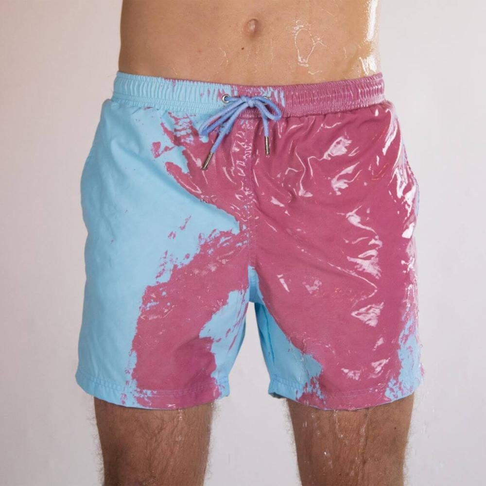 Color-Changing Beach Pants Swim Trunks Men Abstract Swimmer