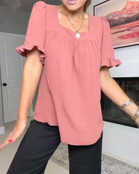Square Neck Ruffle Sleeve Blouse