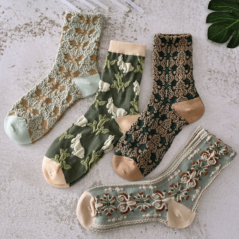 Womens Floral Cotton Socks