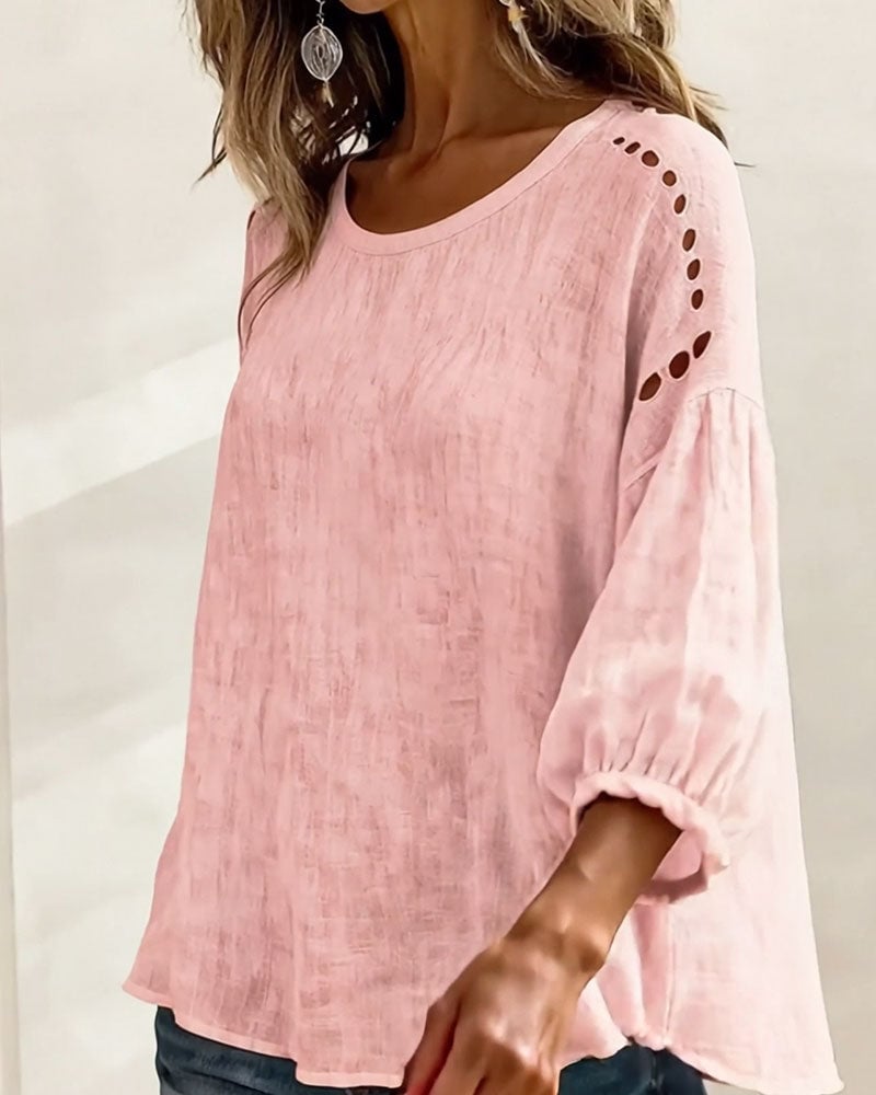 Hollow Cotton Linen Blouse