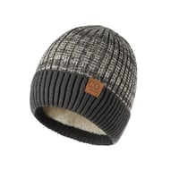 Fleece Lined Leather Patch Knit Cap