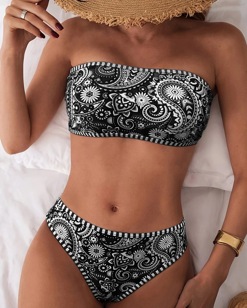 Two-Piece Ethnic-Style Printed Swimsuit