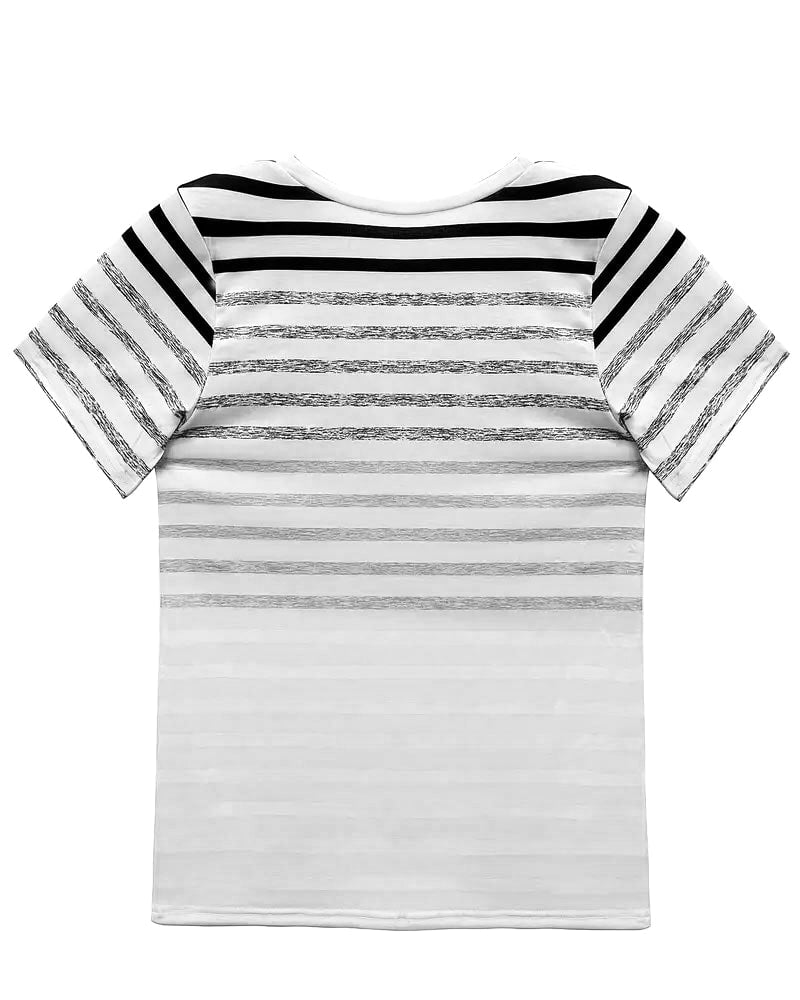 T-Shirt Col Rond Manches Courtes À Rayures