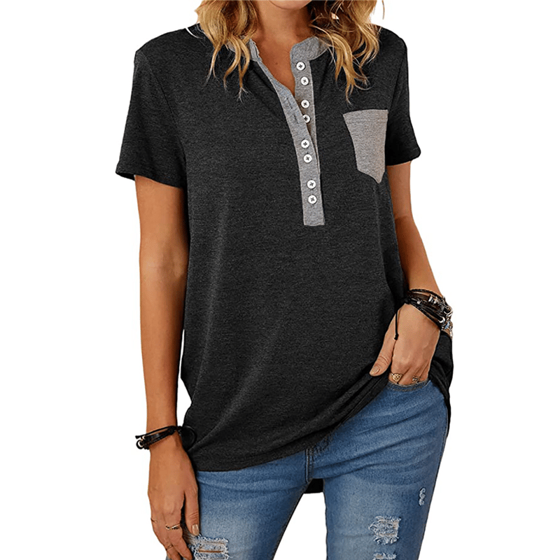 T-shirt da donna a maniche corte casual ampia monopetto