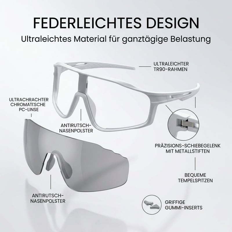 Leichte photochromatische Fahrradbrille