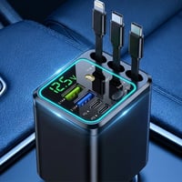 7-in-1 Universal Retractable Car Charger with Intelligent Voltage Display and Starry Sky Light