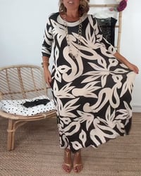 Robe À Col Rond Et Manches Longues Imprimée