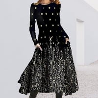 Women's Print Round Neck Midi Dress