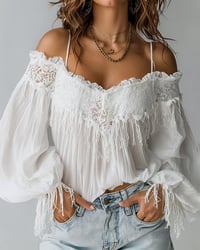 Lace And Tassel Off-The-Shoulder Camisole Top