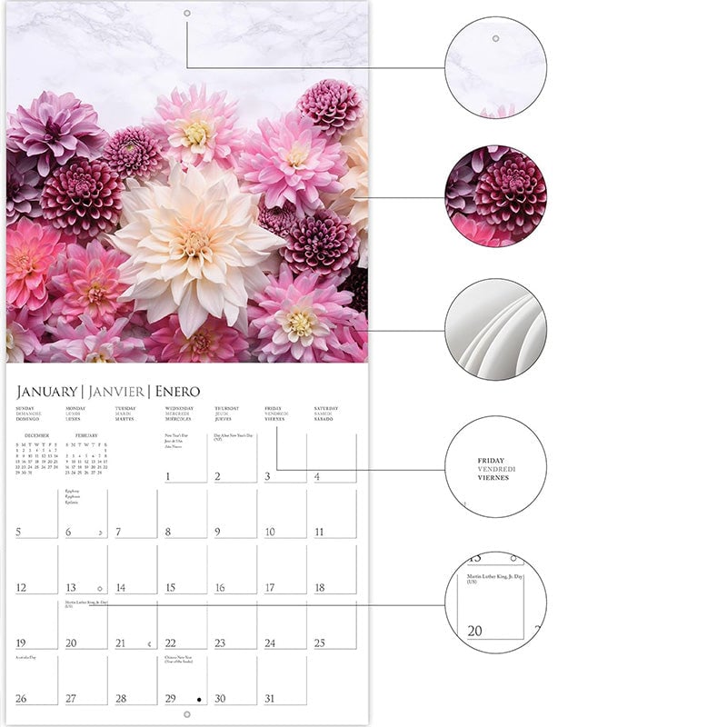 Graphique 2025 Fleurs Wall Calendar