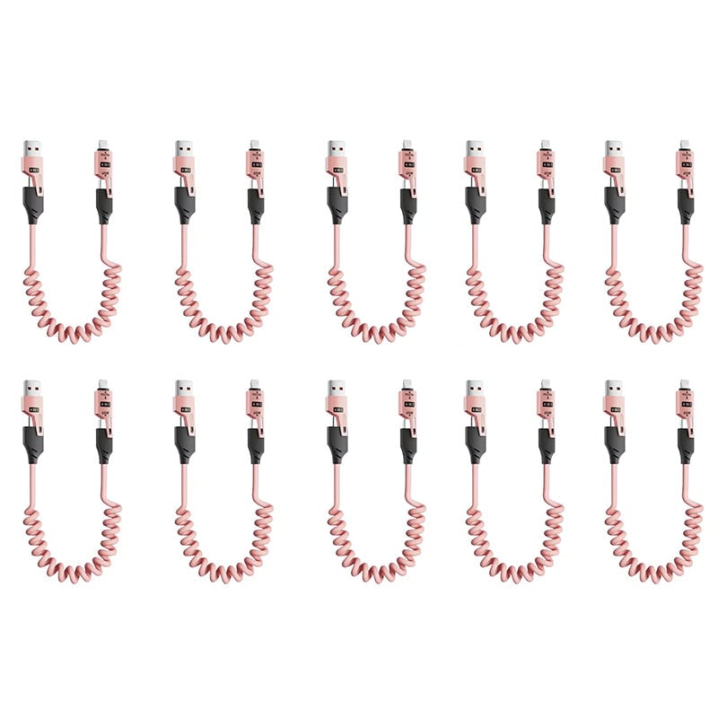 Spring retractable 4 in 1 65w fast charging data cable