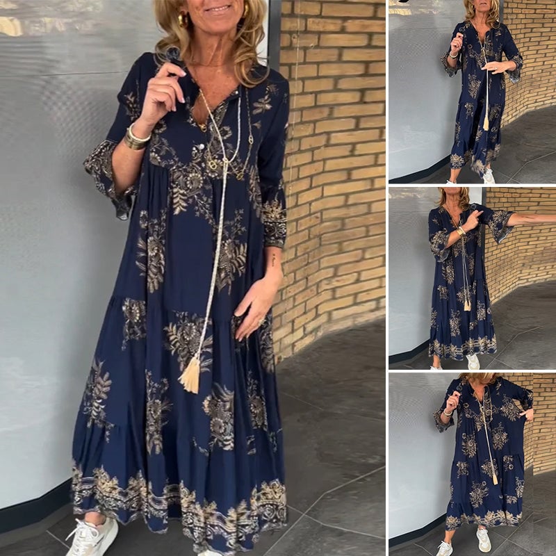 Abito allentato vintage con scollo a V