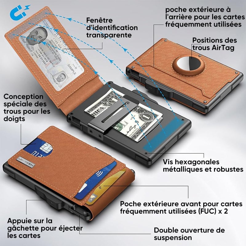 Fentes à cartes en cuir Pu pour AirTag, style homme d'affaires