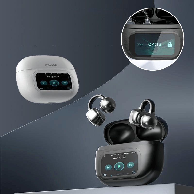 Clip-On Ear LCD Full Color Touch Screen Audio Wireless Headphones